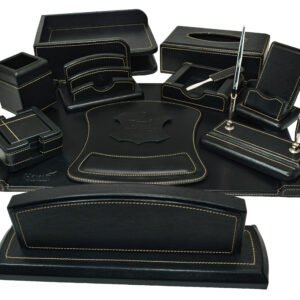 بيلي - طقم مكتب 14 قطعة - جلد طبيعي - اسود