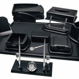 لييندا - طقم مكتب 13 قطعة (اسود) مع ستاند كريستال